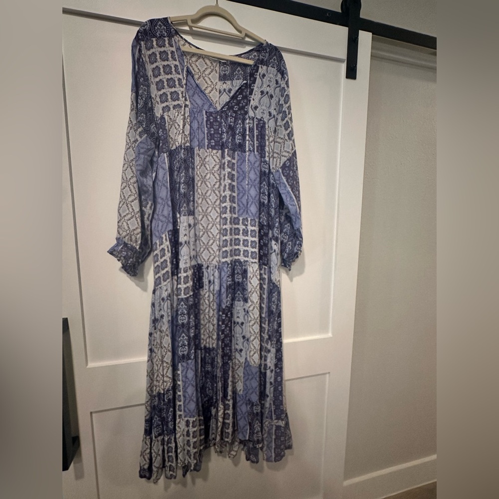 Patchwork Blue and White Maxi Dress